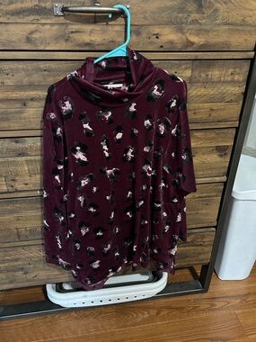 Women's Wine Floral Velvet Cowl Neck Sweater Comfy Core WFH Wear